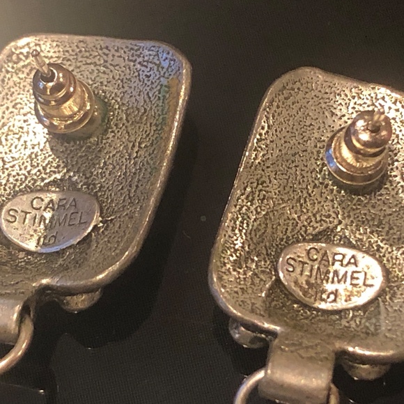 VTG 90s Cara Stimmel Hammered Silver Tone Chunky Dangling Bead Pierced Earrings - Picture 5 of 8